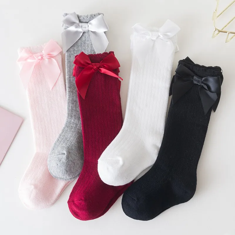 Girls Socks Kids Socks Toddlers Girls Big Bow Knee High Long Soft Cotton Lace baby Socks Kids kniekousen meisje Dropshipping 482