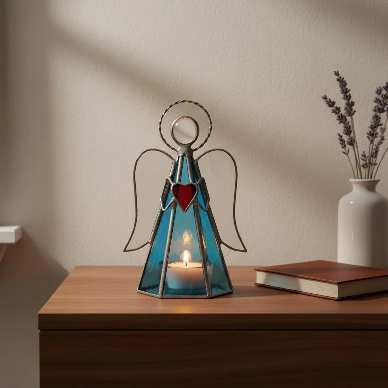 

Stained Glass Candle Holder Handmade Look Stained Glass Angel Angel Candle Holder Gift Home Decor Easy to Use for Tabletop