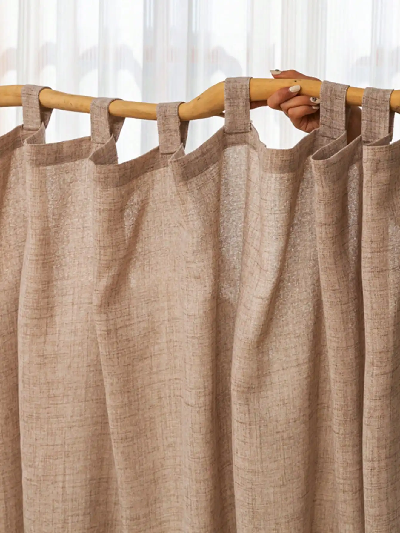 

Japanese cotton and linen textured natural wood and linen gauze sling curtains bedroom, living room, balcony gauze curtains