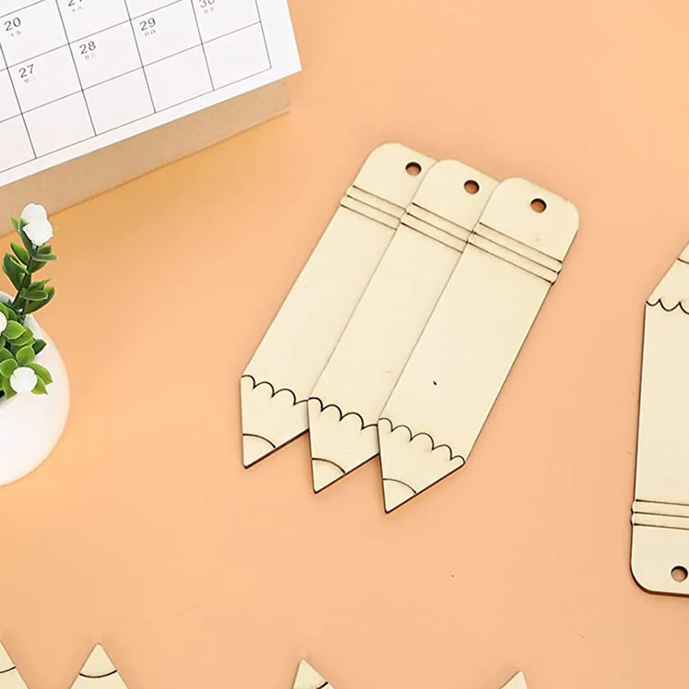 

10pcs Wooden Bookmarks Blank DIY Pencil Shape Craft Tags for Students Reading Markers Home Decoration Party Supplies