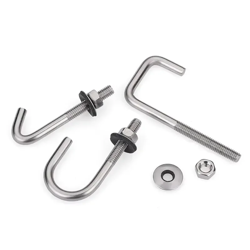 Hot-dip Galvanized J-shaped Hook Bolt M12*60mm, Accompanied by Hexagonal Nuts and Double Washers