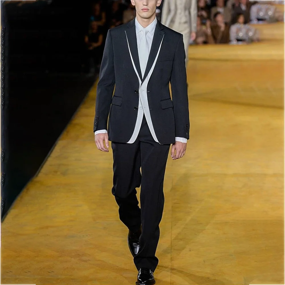 

Hot Sale Men Suits Contrast Color Classic Fit Single Breasted Two Piece Notch Lapel Casual Outfit Model Show Party Fashion Set