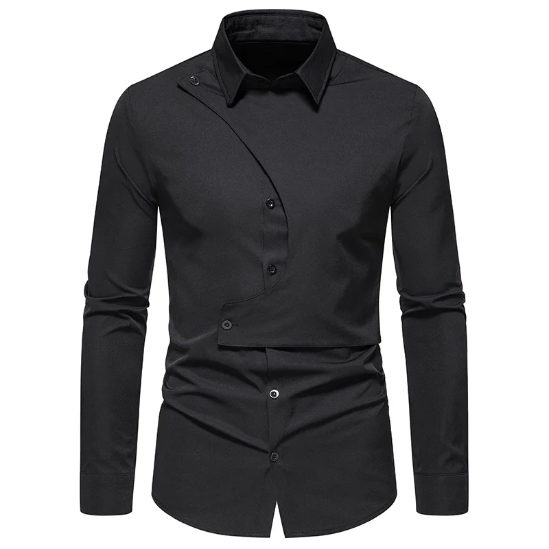 

Black White Shirt Men 2023 Spring New Mens Dress Shirts Turn Down Collar Button Up Chemise Homme Camisa Masculina EU Size