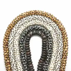 Tibetan Prayer Beads Malas 108 Yak Bone Caved Disc Beads Strand 13x5mm Multi Colors BRO869