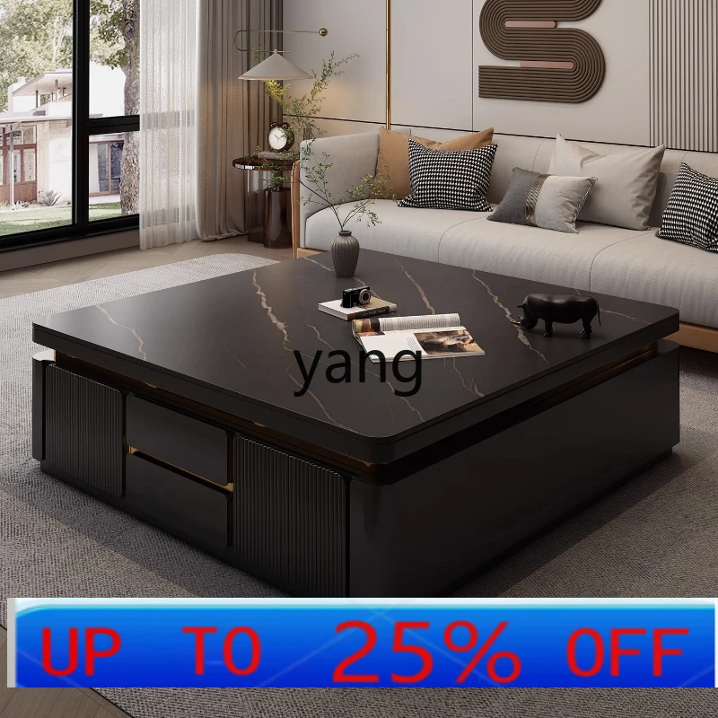 

LMM square marble solid wood coffee table modern simple villa living room household small apartment rock slab
