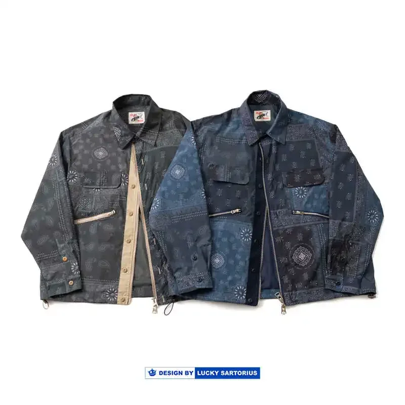 Japanese Retro Cashew Flower Windproof Waterproof Jacket with Multiple Pockets Loose Japan Style Coat for Men and Women