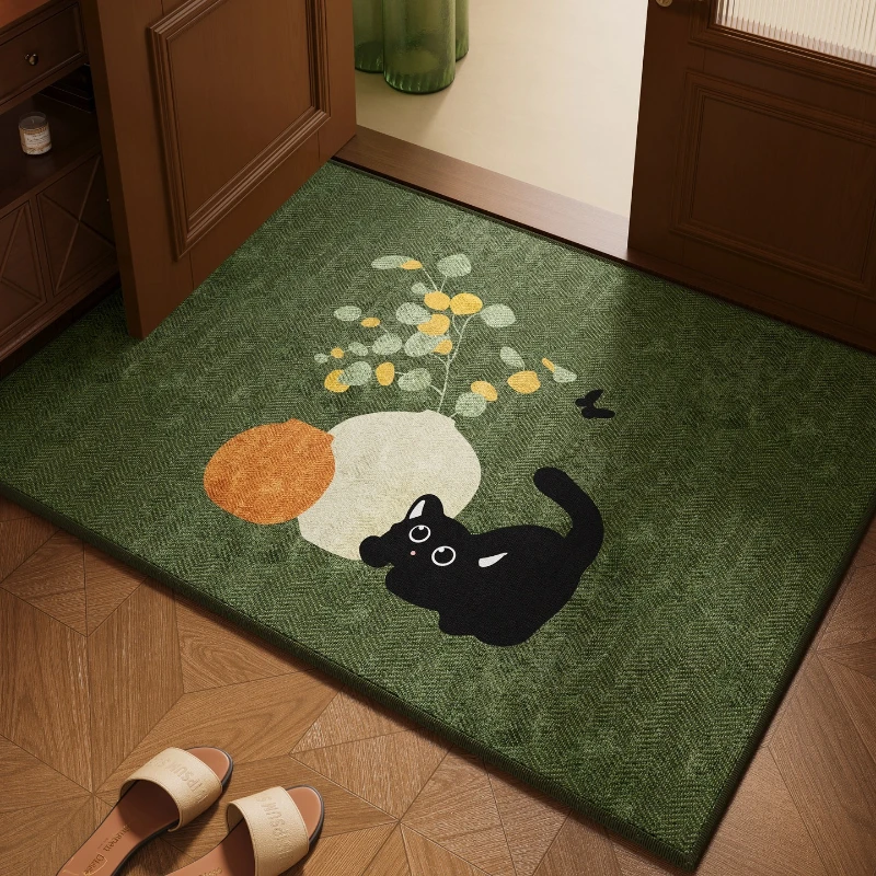 Entrance Doormat Stain-resistant Wear-resistant Dirt-resistant Floor Mat Green Floral Pattern Carpet Welcome Rug Home Decor Rugs