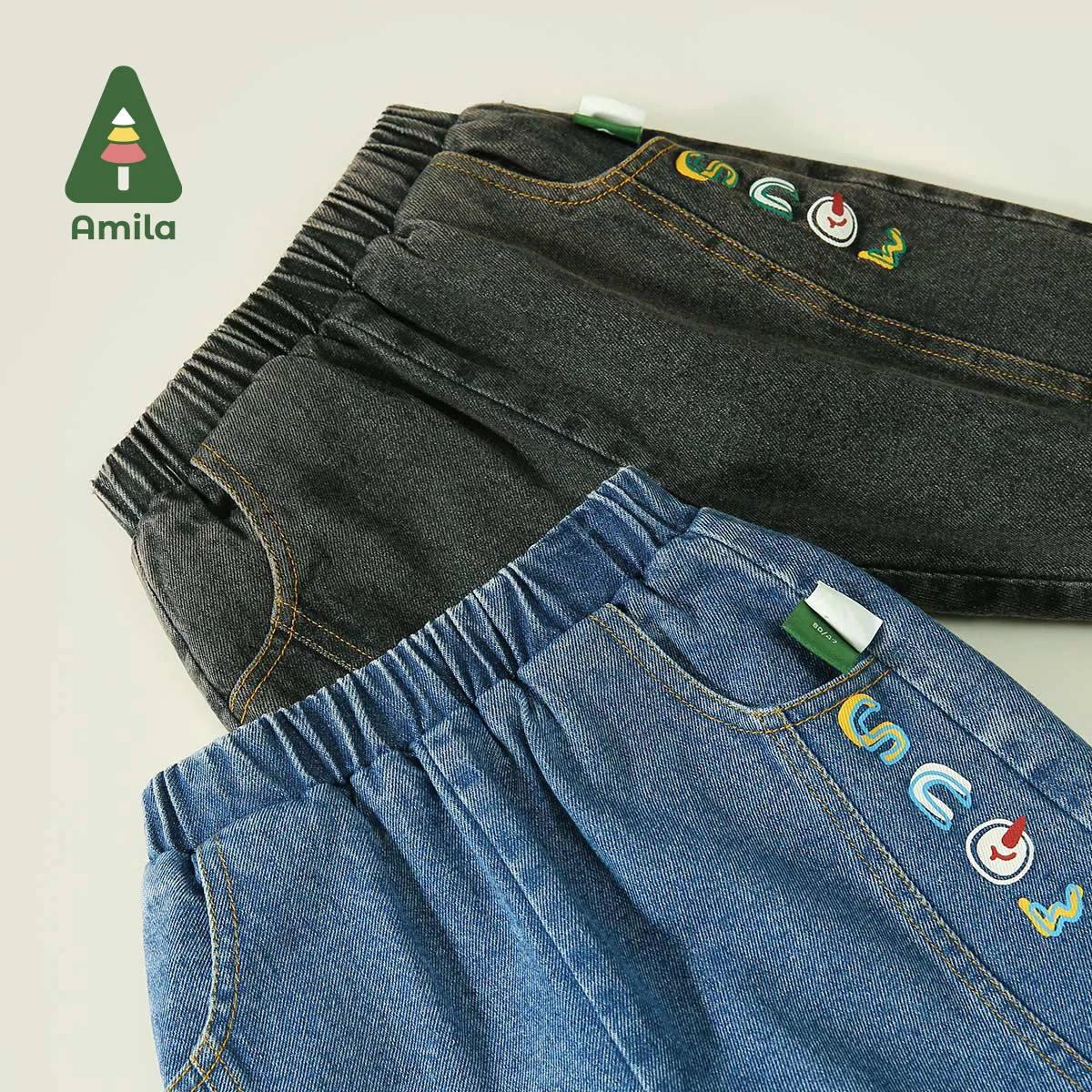 Amila Baby Children Jeans 2024 Winter New Multicolour Fashion Wear-resistant Sports Warm   Baby Clothing