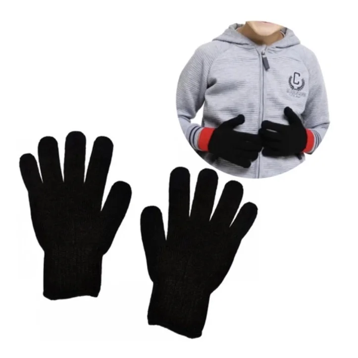 Luva Infantil Lã Inverno Frio Aquece Unisex na cor Preta