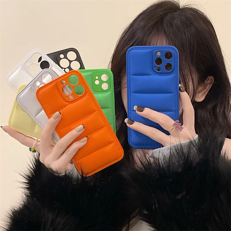 Soft Luxury Down Jacket Silicone Phone Case For iPhone 14 13 11 12 Pro Max XR Soft Puffer Case Shockproof Silicone Bumper