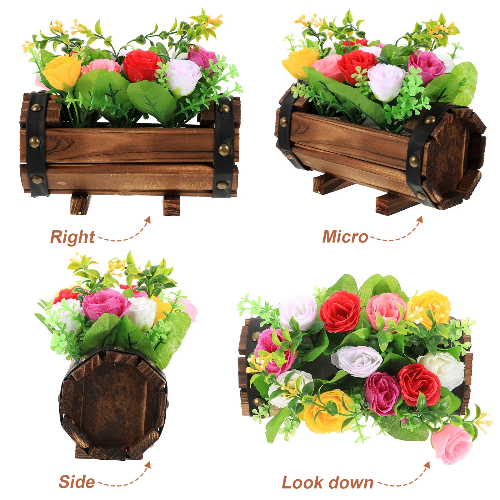 

Deluxe Artificial Potted Flowers Wooden Pot Decoration Fine Craftsmanship Realistic Bonsai for Home Wedding Party Garden Decor