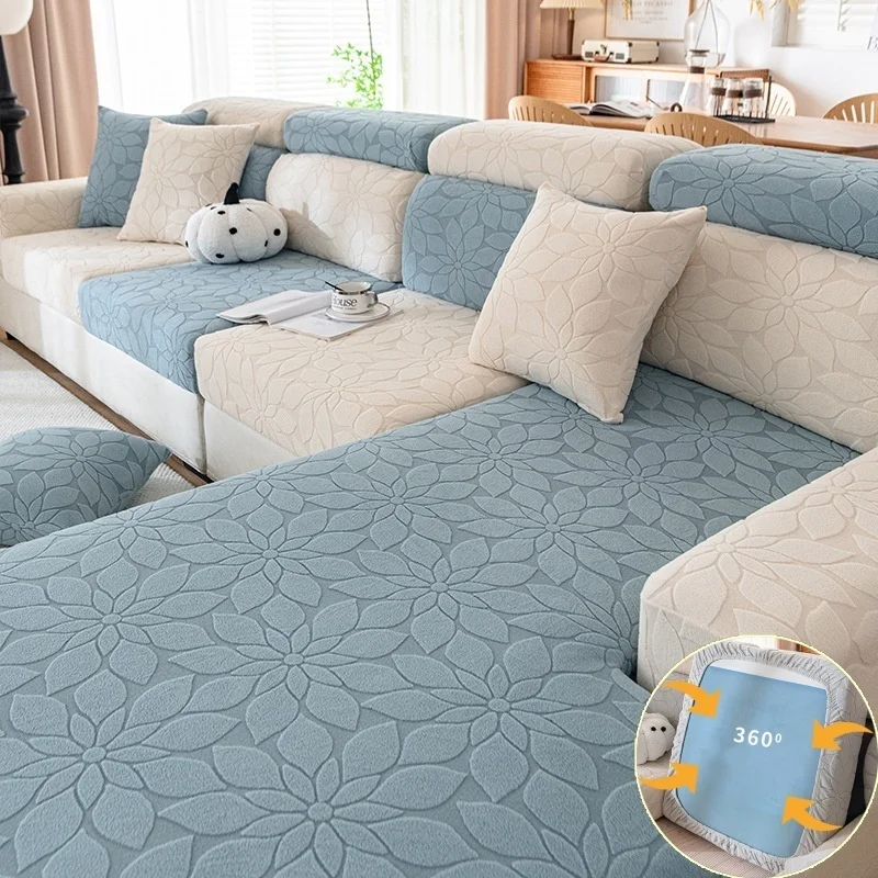 Flowers Jacquard Fleece Slipcover Elastic Sofa Seat Covers All-inclusive Non-Slip Sofa Lid L-shape Corner Couch Cushion Cover