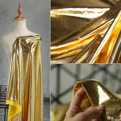 Designer Fabric TPU Artificial Leather Soft Bright Gold Mirror Coated Elastic Knitted Fabric Diy Sewing By The Meter Wholesale