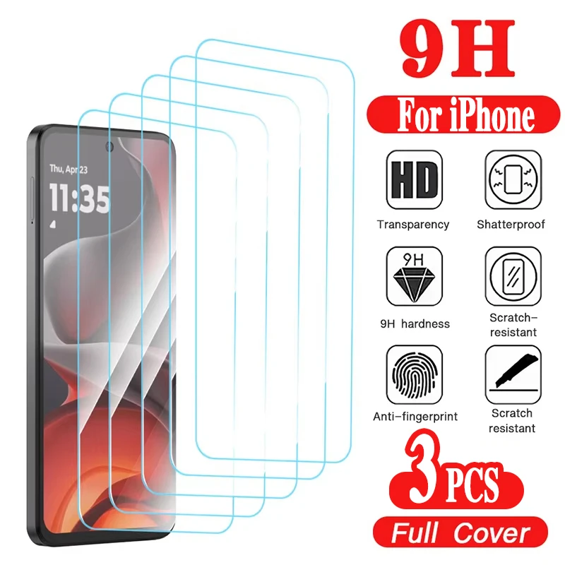 3PCS Protective Glass For iPhone 18 Pro Max 17 16 15 14 13 12 11 Pro 16 15 14 Plus XR XS Max 16e 12 Mini Screen Protector Glass