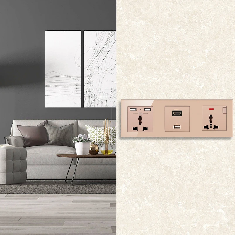 novski wall mount module diy European standard golden glass panel socket switch button free combination function