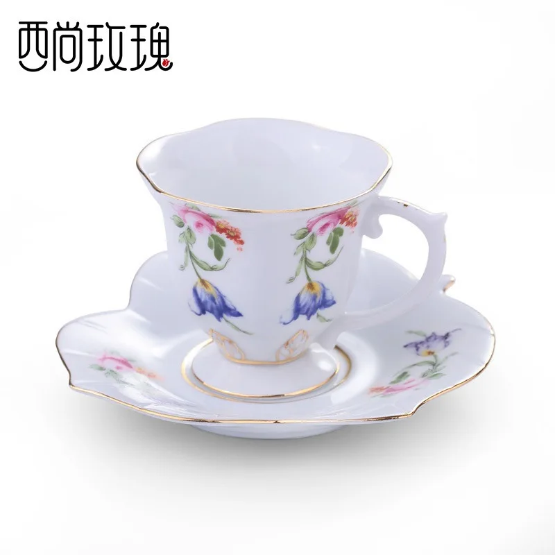 European mini ceramic coffee cup with gold accented flower Italian espresso cup