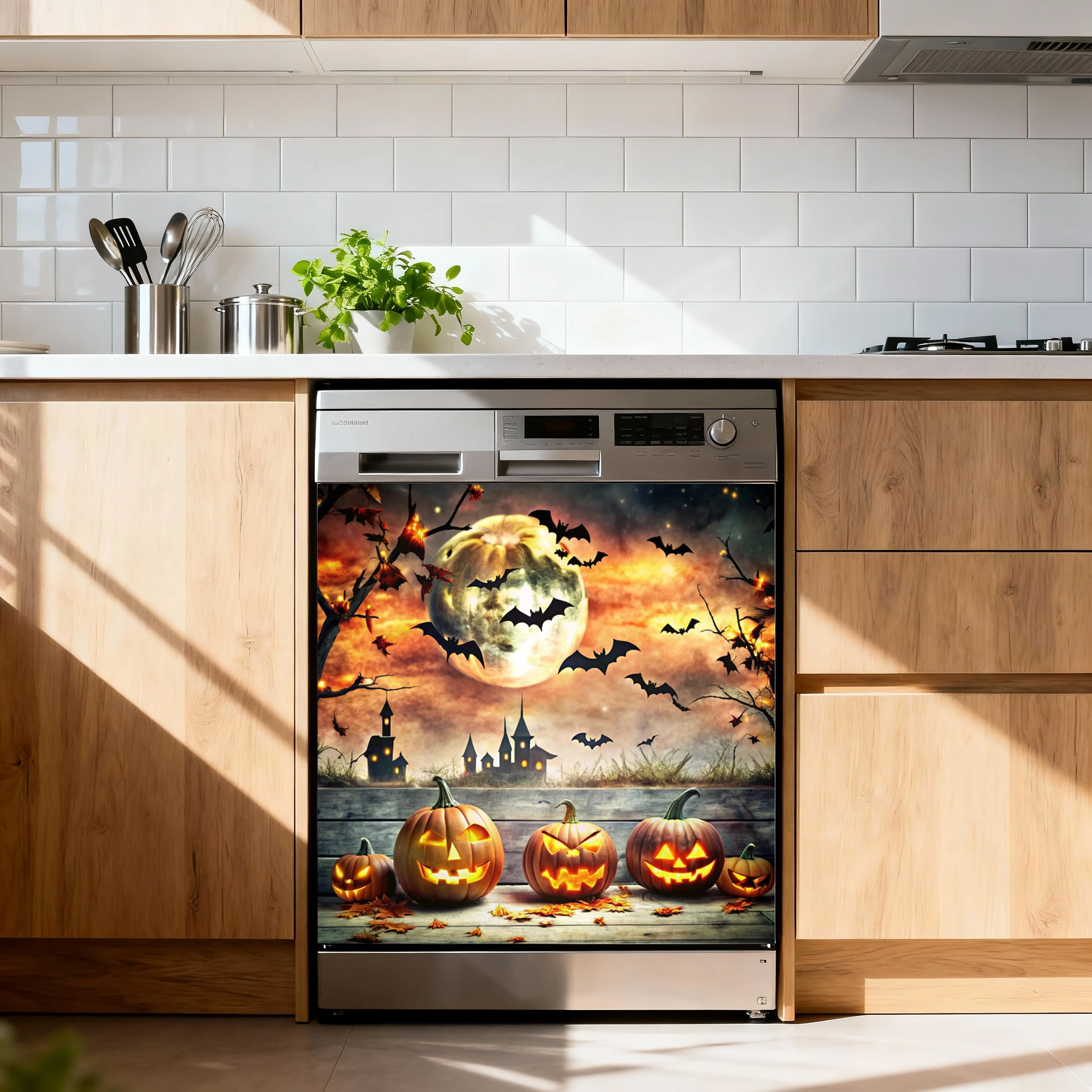 Halloween Haunted House Dishwasher Sticker Self-Adhesive Vinyl Waterproof Spooky Ghost Print Decal Holiday Kitchen Home Decor