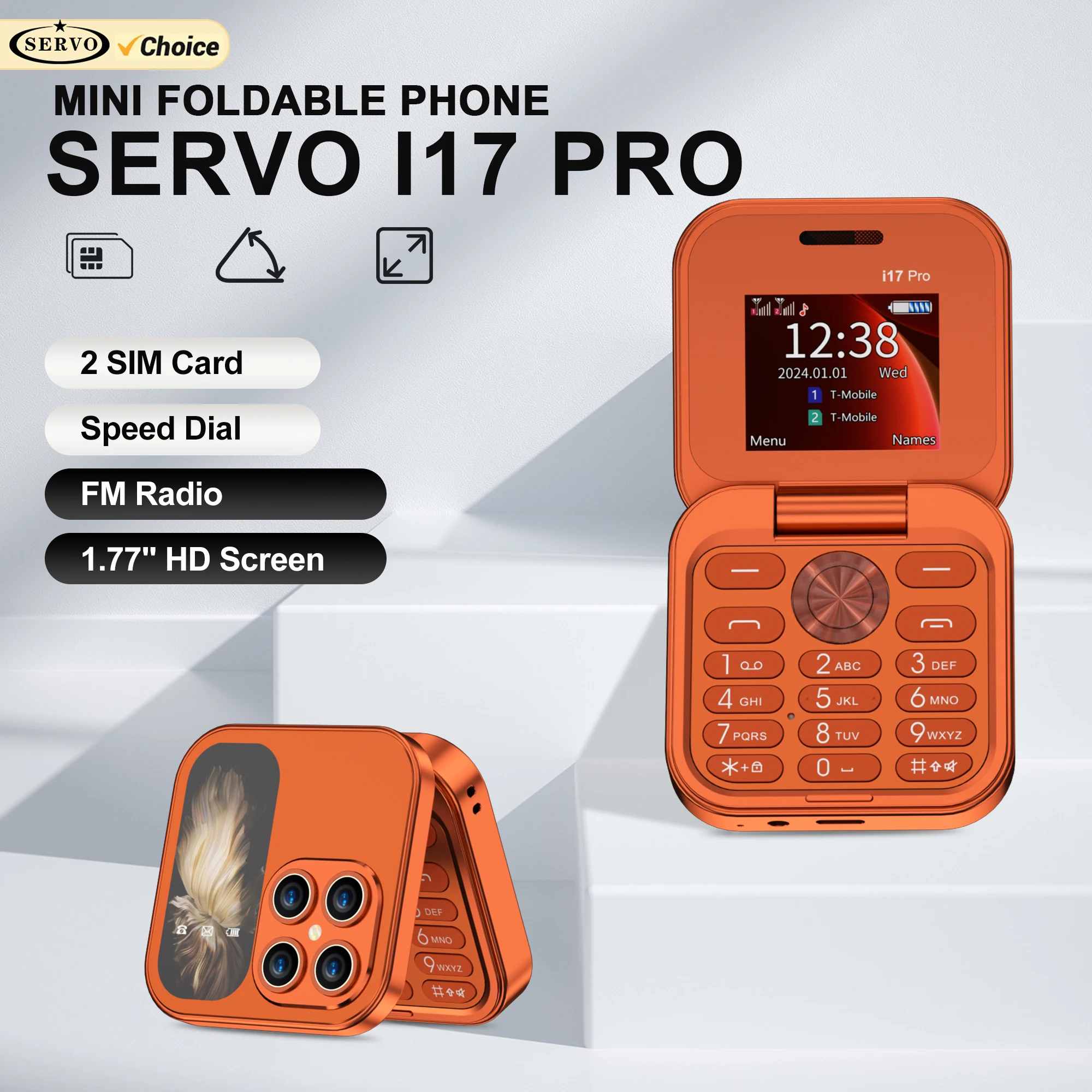 SERVO i17 PRO Mini Flip Mobile Phone 2 SIM Standby Speed Dial Magic Voice Blacklist FM Radio 2G GSM Foldable Cute Cellular Phone