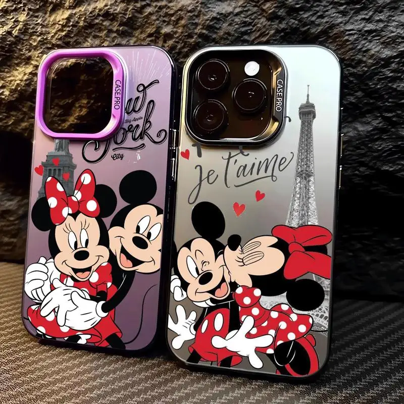 Disney Londan Minnie Mickey Phone Case for Apple iPhone 15 Pro Max 16 Pro 14 Pro 13 12 11 Pro Max 14 Plus Color Silicone Shell