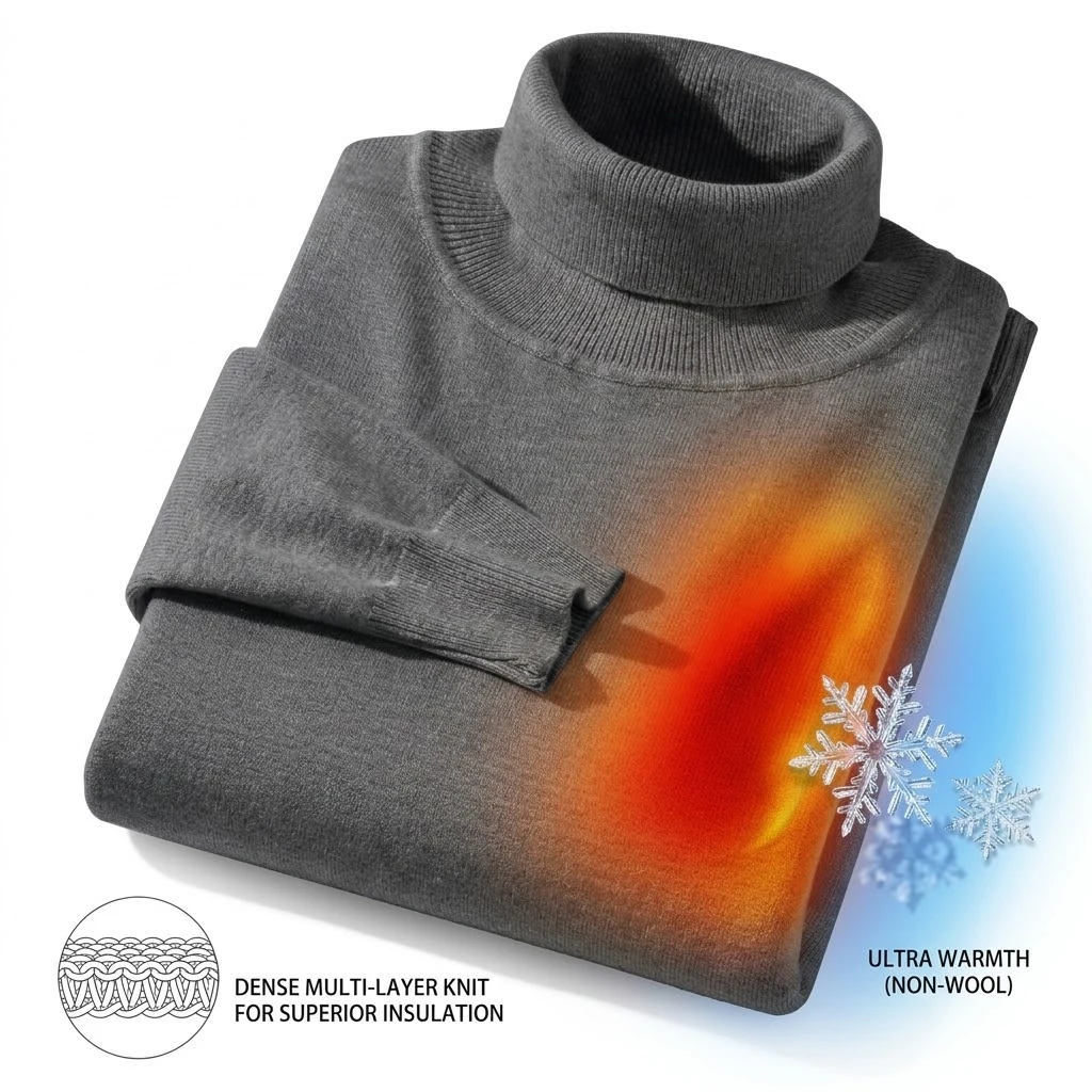 Neuer Warmer Gestrickter Rollkragenpullover Dicker Winterpullover für Herren Anti-Pilling Einfarbige Sweatshirts Mäntel Herbst-Streetwear – Detail 11