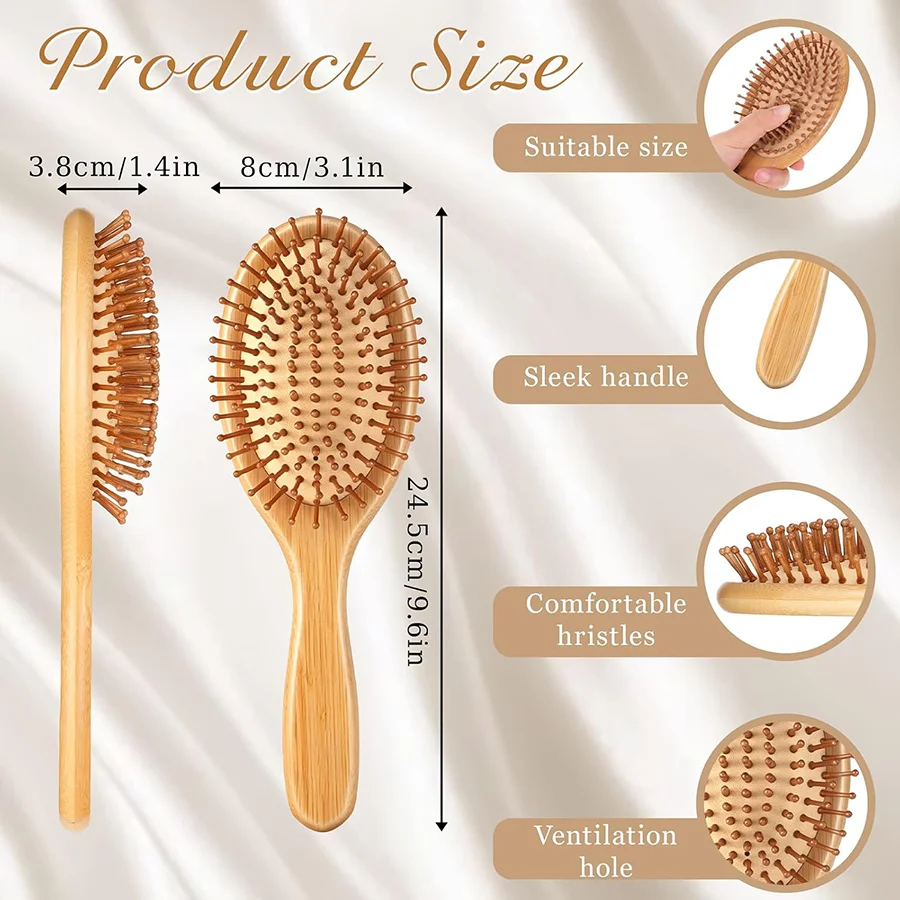 Wooden Boar Bristle Hair Brush Set, 3Pcs