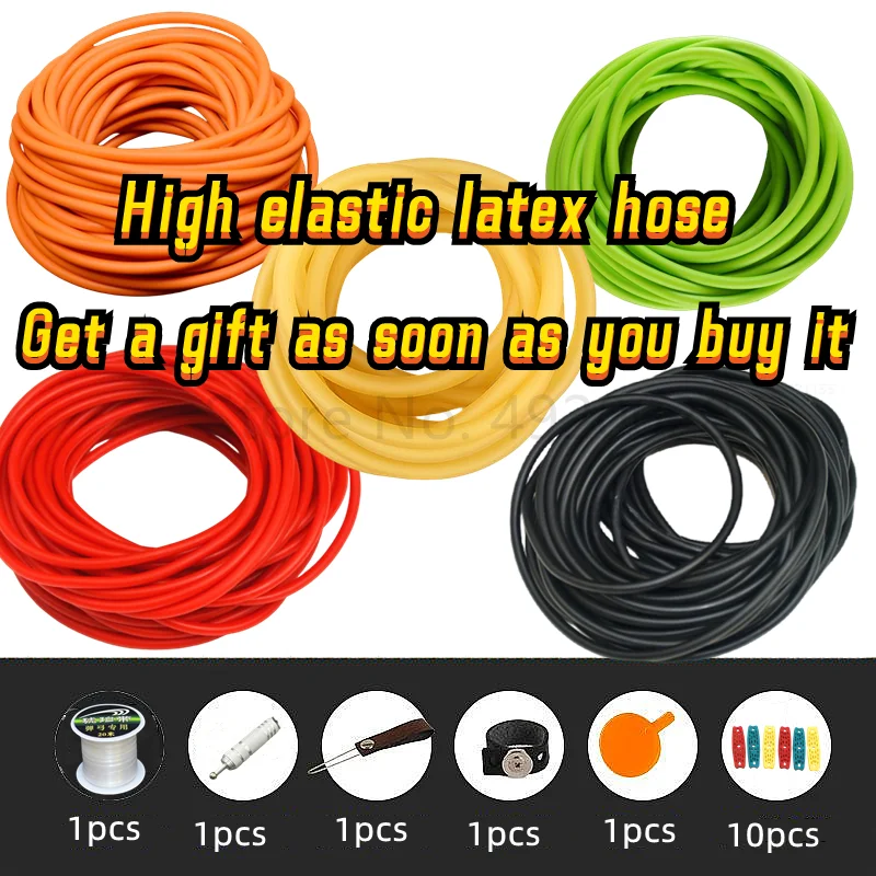 

Natural Latex Slingshots Five Colors Rubber Tube 10M For Hunting Shooting 2X5mm Diameter High Elastic Tubing Band Accessories