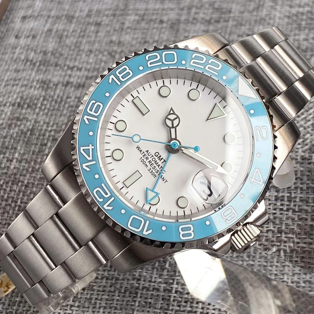 ที่กําหนดเอง 40mm Ice Blue Dial 200M กันน้ําผู้ชายนาฬิกา Selfwing NH34 GMT การเคลื่อนไหว 316L เหล็ก Diver นาฬิกาข้อมือเครื่องประดับ