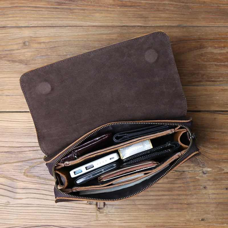 Nzpj Vintage Echt leder Herren Clutch Tasche verrückte Pferd Leder Handy tasche natürliche Top Layer Rindsleder Brieftasche für 8-Zoll-iPad – Detail 18
