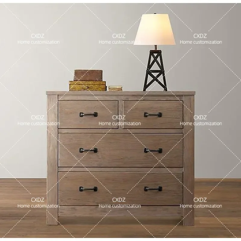 Solid Wood Chest Cabinet French Rural Retro Style Children Storage Nordic Simple Bookcase Porch Entryway Furniture