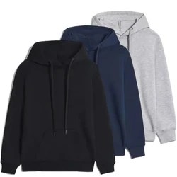 2025 Women Men Hoodies Pullover Hooded Sweat Shirts Solid Color Jogger Long Sleeve Black Jogging Sweatshirt Top Winter Clothing