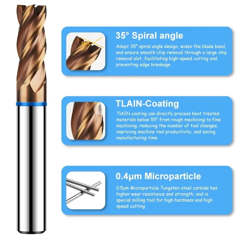 SHAZAM TGB-HRC65 4F Color Circle Milling Cutter Tungsten Steel Carbide Alloy Coating Flat End Mill CNC Machining Endmills Tools