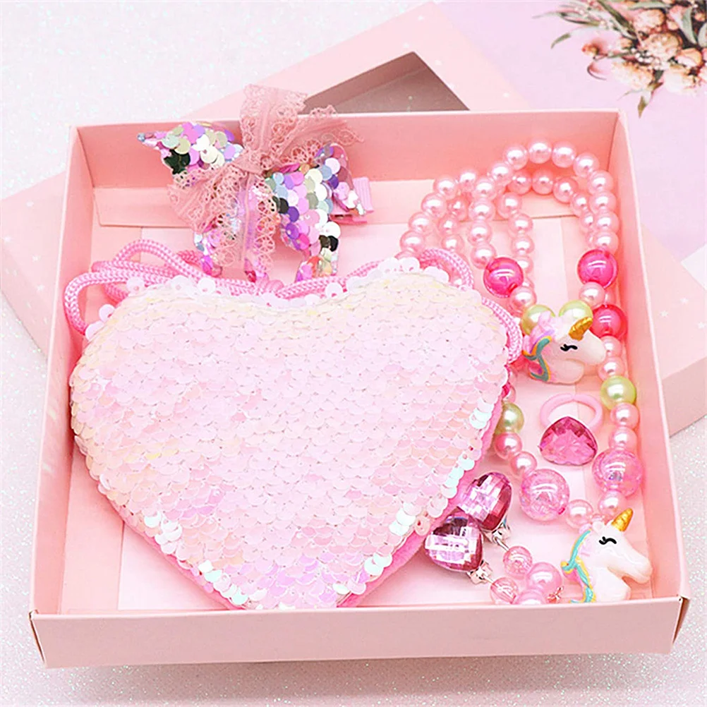 مجموعة واحدة من مجوهرات الأطفال، قلادة وحيد القرن للفتيات الصغيرات، سوار حلق لؤلؤي مريح وآمن وناعم وصديق للبشرة