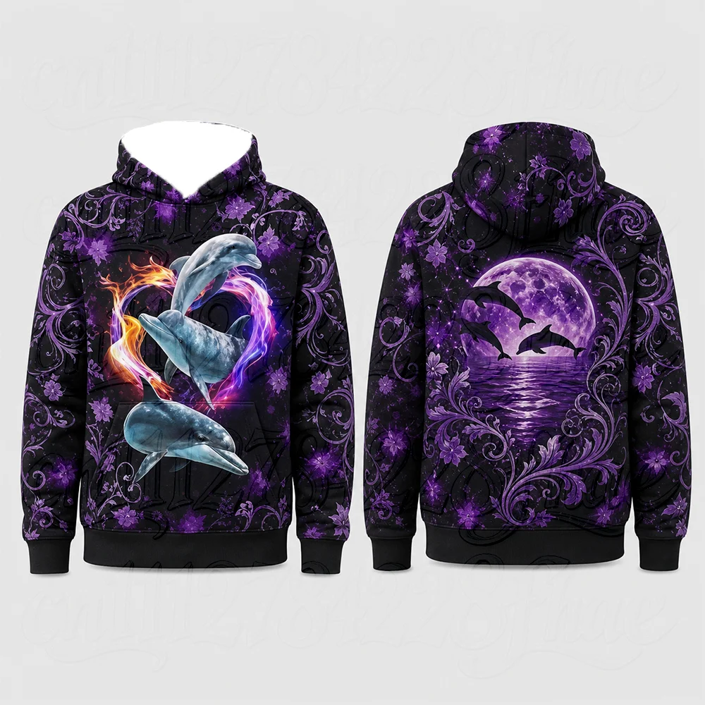 3D Fish Bass Dolphin Hoodie Long Sleeve Sweatshirt Pullover Tops Parent-Child Outdoor Sport Fishing Style Father's Day Gifts