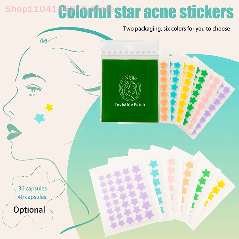 

40pcs/set Colorful Star Shaped Acne Patches Skincare Stickers Facial Spots Makeup Tools