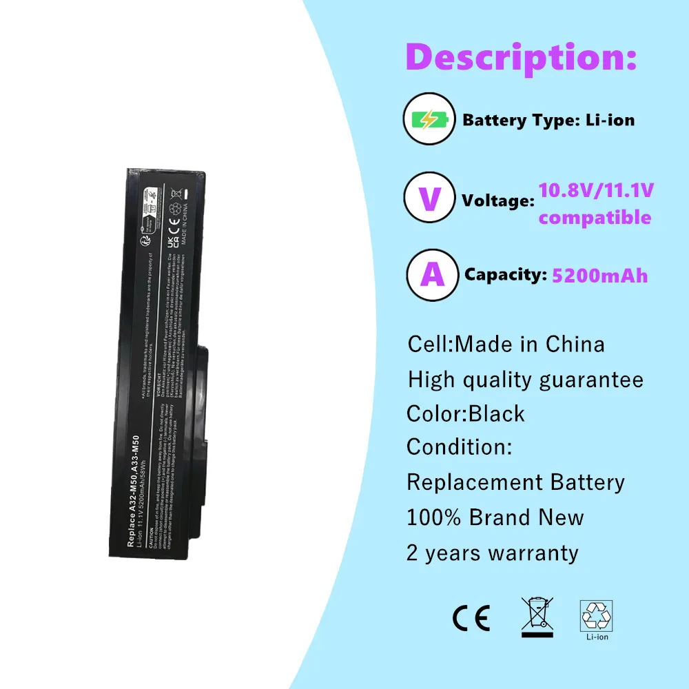 Laptop Battery For Asus M60 M60J N43S N43JF N53S M60W A33-M50 N53JQ N43JQ N53SV N43JM M60V N53 N53J N53JF N53JG N53JL N53JN