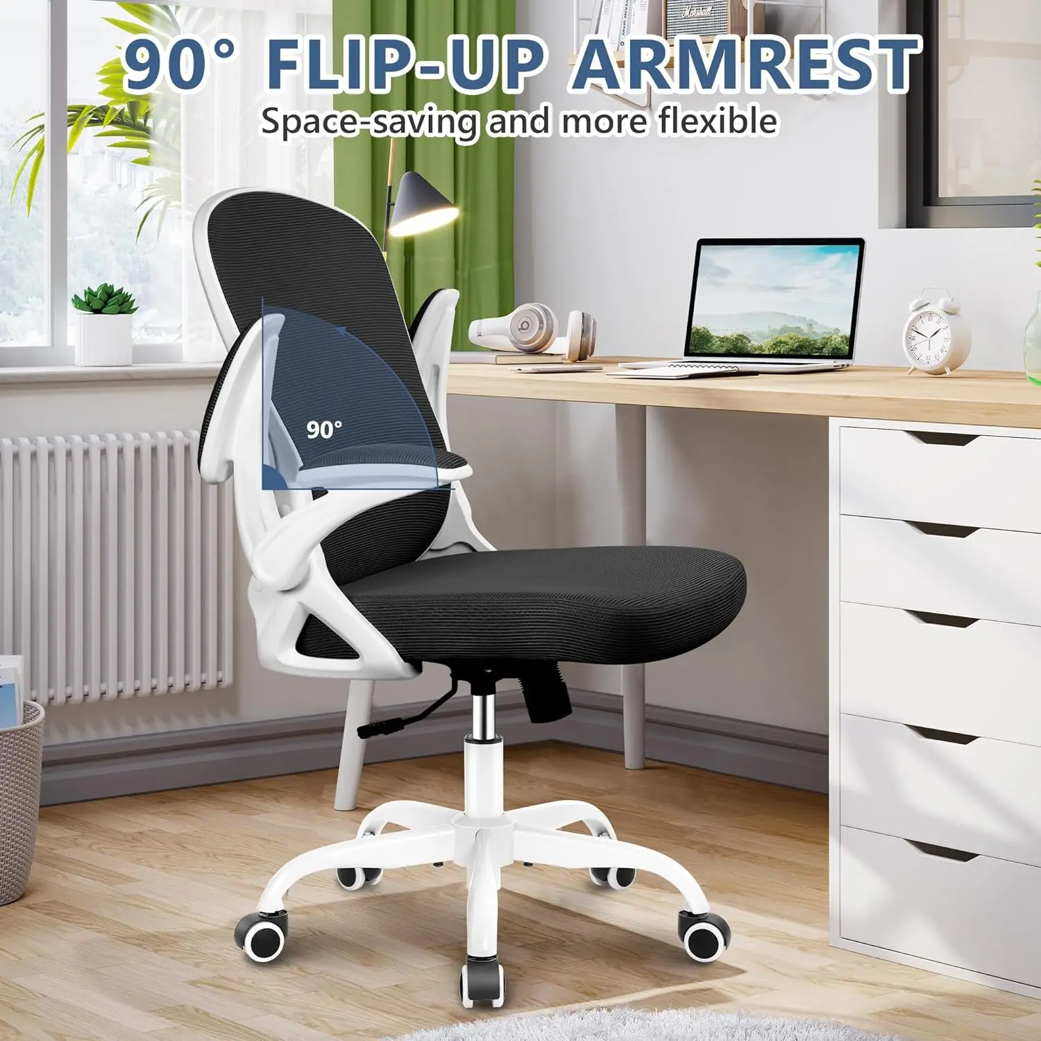 Winrise-Chaise de Bureau Ergonomique en Maille, Siège de Travail à Dossier Moyen, Respirant, pour Ordinateur, Bureau à Domicile