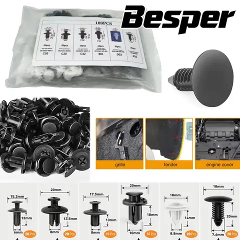 자동차 바디 범퍼 리벳 세트, 자동차 리테이너 클립, 플라스틱 패스너 키트, 자동차 트림 패널 클립 혼합, 6 사이즈, 100 개, 50 개 액세서리