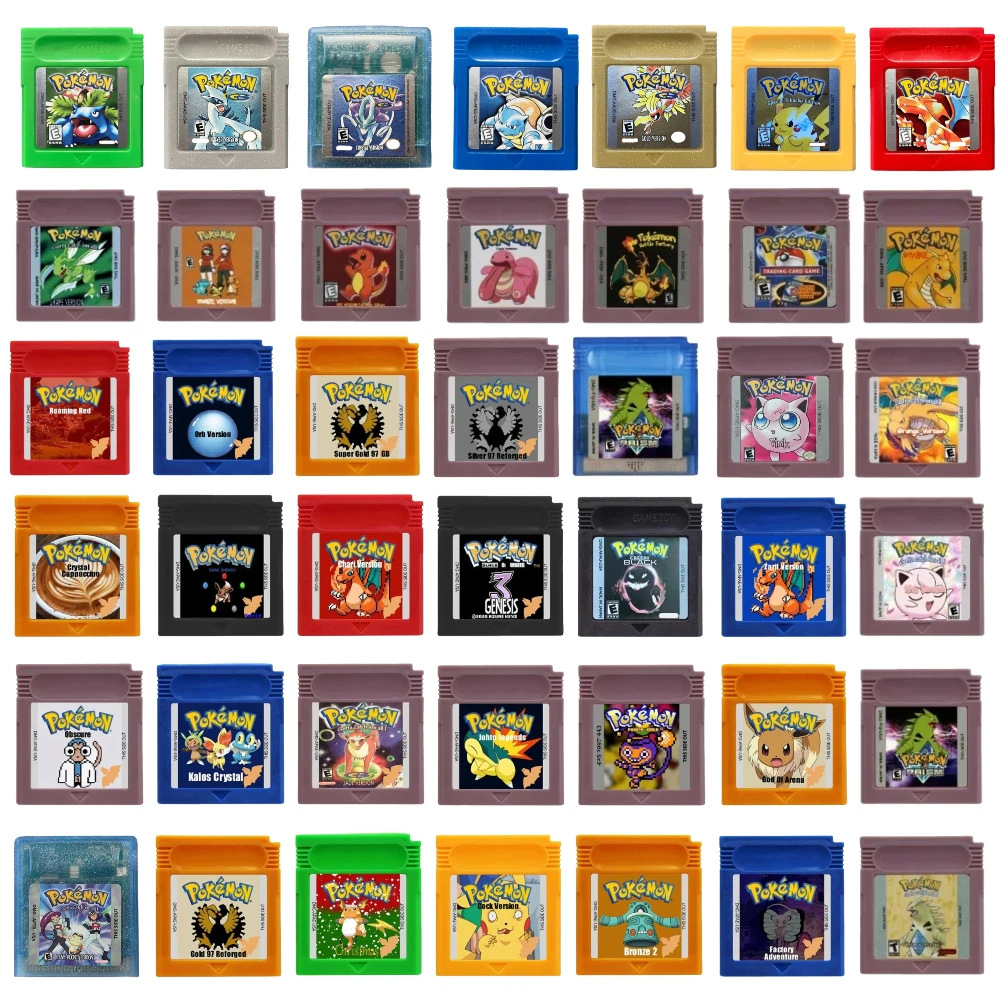 Many style Pokemon Red Blue Crystal Golden Green Silver Yellow GBC Game Card 16 Bit Video Game Cartridge Console Card GB/SP