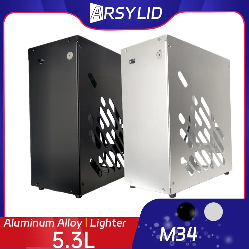 

M34 All Aluminum 5.3L HTPC ITX Small Chassis Game Computer Case Support 205mm Graphics Card RTX4090 I5 R5 A4 K39 S3 A1