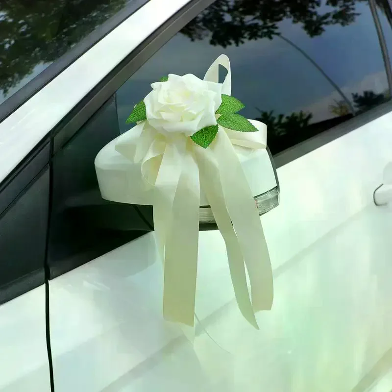 1Pcs Wedding Car Rearview Mirror Decoration Flower Retro Bow Door Handle Decoration Simulation Flower Automotive Supplies