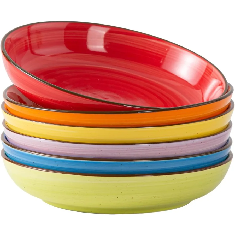

Pasta Bowls Set of 6 30 oz Ceramic Shallow Bowls for Serving Pasta Salad and Soup Microwave Dishwasher Safe Assorted Colors Ide