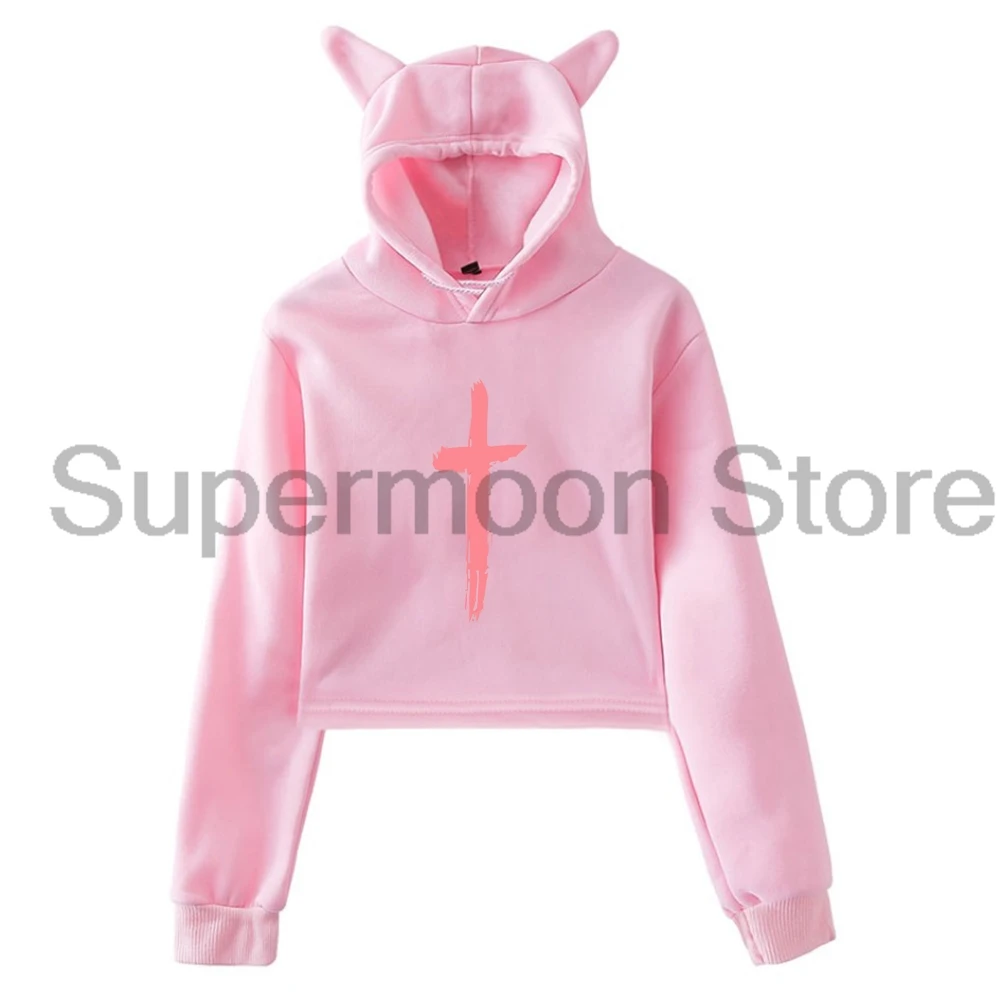 Saint JHN Merch Streetwear Moletons Feminino Orelhas de Gato Moletom Com Capuz Manga Longa Top Colheita Roupas Femininas