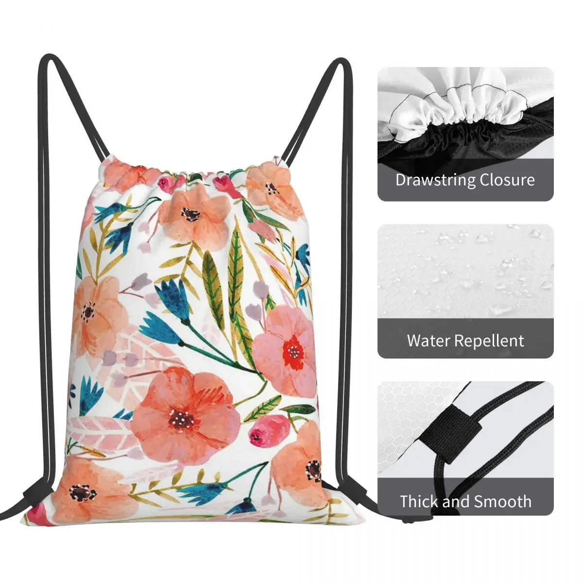 Zaini per danza floreale Borse portatili multifunzionali con coulisse Borsa sportiva tascabile con coulisse Borse per libri per studenti in viaggio