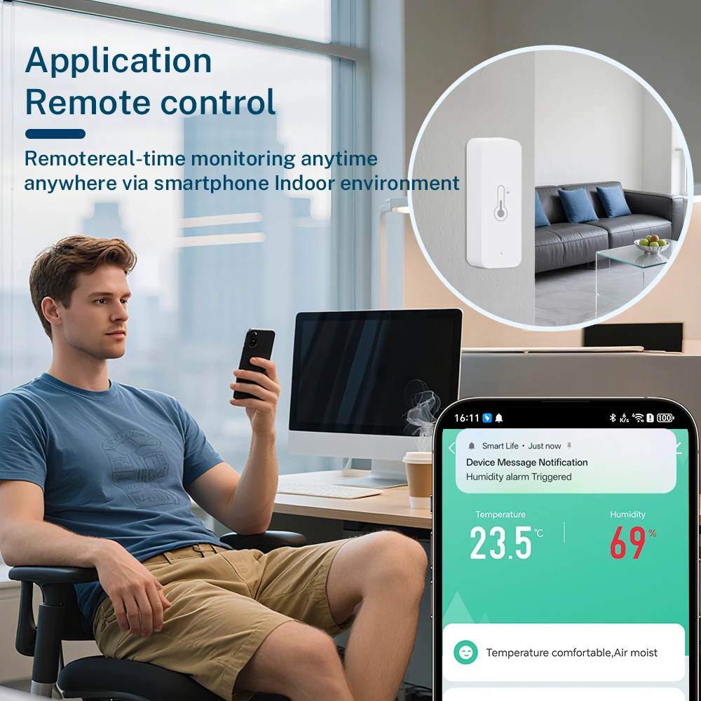 Tuya WiFi مستشعر درجة الحرارة والرطوبة، جهاز مراقبة عن بعد للتطبيق الذكي للمنزل الذكي عبر دعم الحياة الذكية Alexa Google Assistant