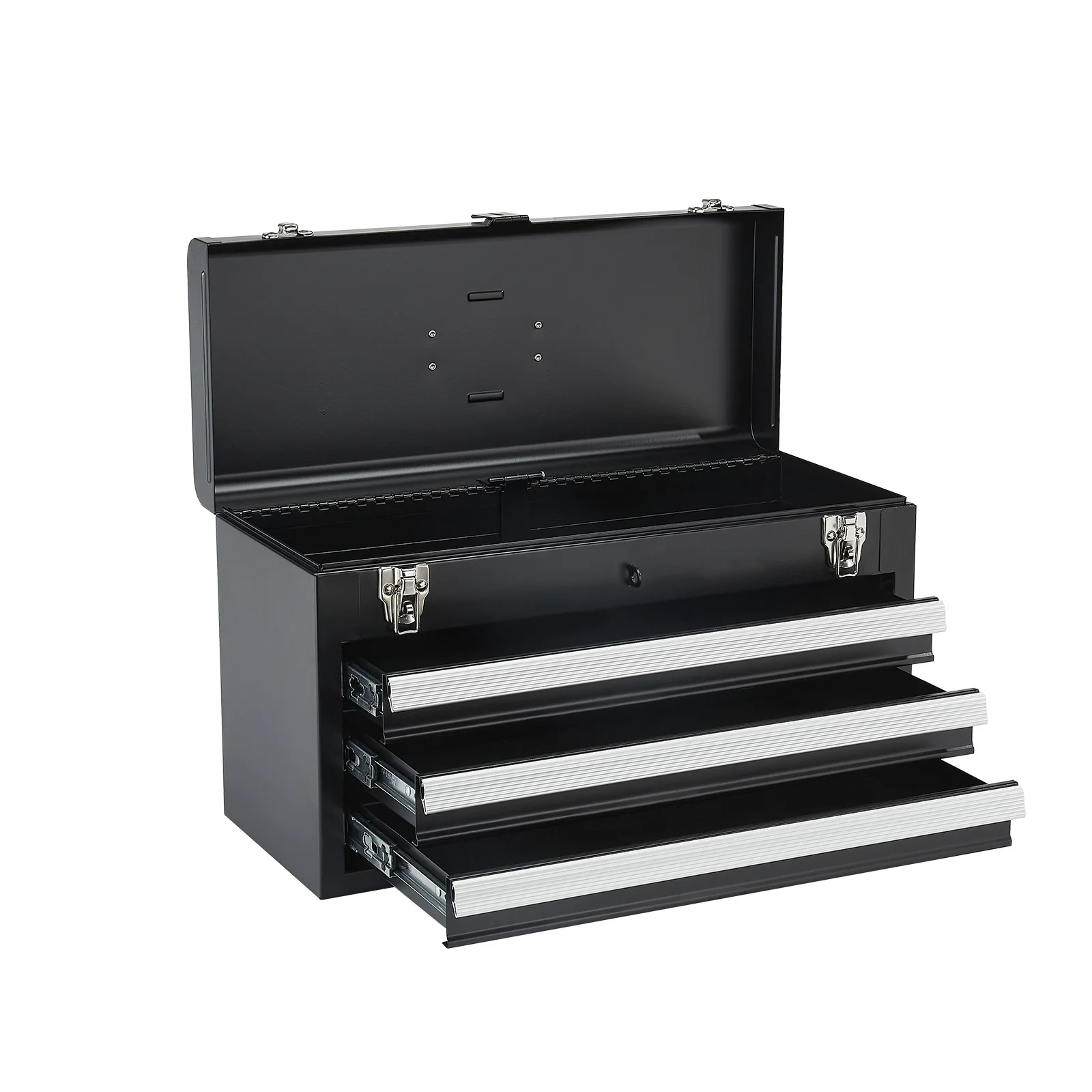 SucceBuy 20in 3-Drawer Metal Tool Box Black/Red Tool Chest with EVA Liners Multifunction Tool Organizer for Garage & Workshop