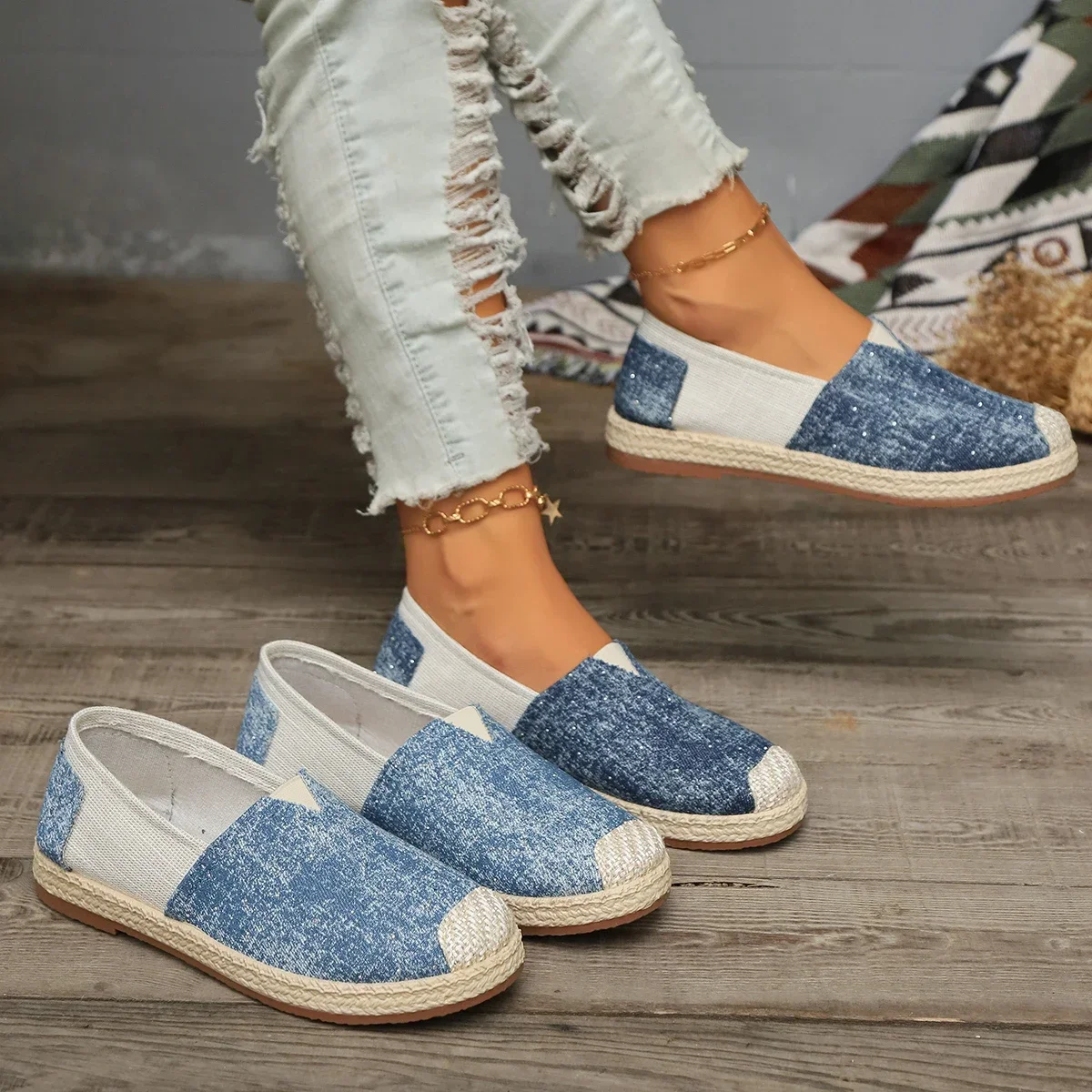 2024 New Summer Autumn Women Canvas Shoes Breathable Casual Shoes Slip-On Hemp Shoes Graffiti Espadrilles Women Footwear Flats