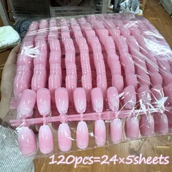 120PCS Nude Pink Gradient False Nails Glossy Medium Ballet Press On Nail 10Sizes French Detachable Reusable Ombre Pink Fake Nail