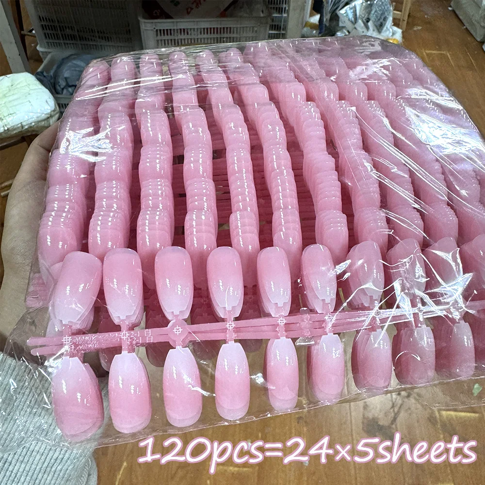 120PCS Nude Pink Gradient False Nails Glossy Medium Ballet Press On Nail 10Sizes French Detachable Reusable Ombre Pink Fake Nail