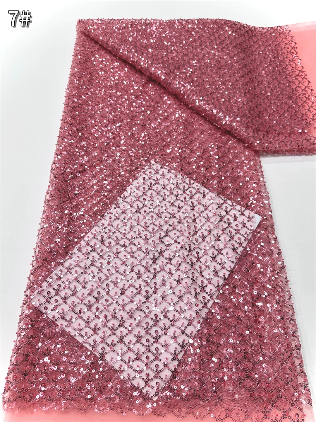 

African Tulle Lace Fabric 2025 High Quality French Net Sequins Fabric Women Sewing Luxury Beaded Embroidery Nigeria Dress