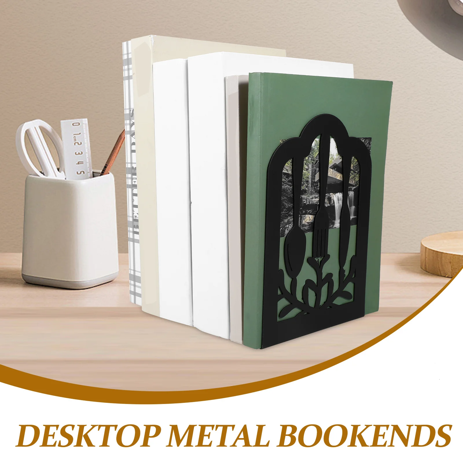 

1Pair Bookends Metal Iron Anti Slip Tableware Design Book Holders for Shelves Desktop Decorative Book Organizers for Home